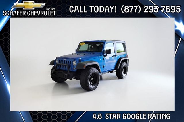 2016 Jeep Wrangler Sport in Hydro Blue Pearlcoat — front three-quarter view