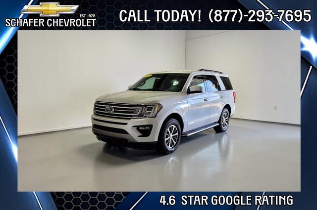 2019 Ford Expedition XLT in White Platinum Clearcoat Metallic — front three-quarter view