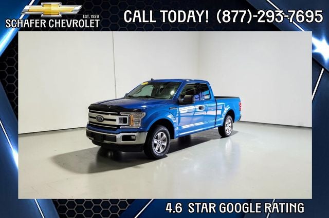 2019 Ford F-150 XLT in Velocity Blue Metallic — front three-quarter view