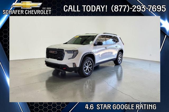 2024 GMC Acadia AT4 in Summit White — front three-quarter view
