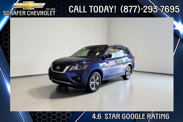2020 Nissan Pathfinder SV in Caspian Blue Metallic — front three-quarter view
