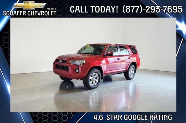 2017 Toyota 4Runner SR5 in Barcelona Red Metallic — front three-quarter view